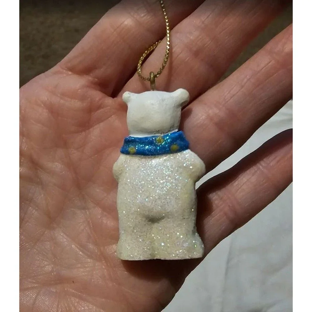 Vintage, hand-painted ceramic polar bear and baby Christmas ornament